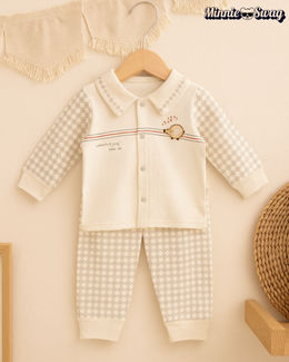 Imported 2 Pcs Soft Beige Checkered Design Suit