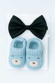 Ultra-Soft Blue Bear Booties & Bow Tie Set