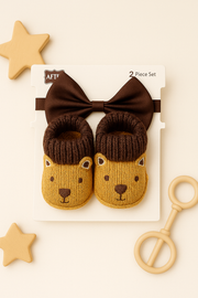 Ultra-Soft Brown Bear Booties & Bow Tie Set