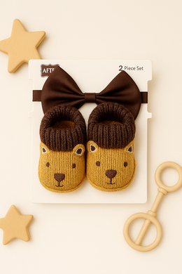 Ultra-Soft Brown Bear Booties & Bow Tie Set