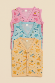New Born Pack of 3 Printed Cotton Baby Vests