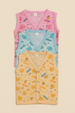 New Born Pack of 3 Printed Cotton Baby Vests