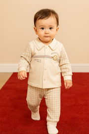 Imported 2 Pcs Soft Beige Checkered Design Suit