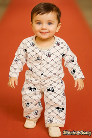 Mickey Pattern Cotton Night Wear - Beige