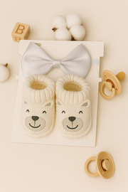 Ultra-Soft White Bear Booties & Bow Tie Set
